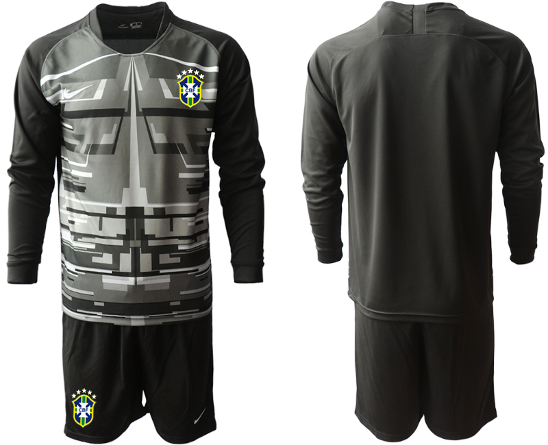 Men 2020-2021 Season National team Brazil goalkeeper Long sleeve black Soccer Jersey